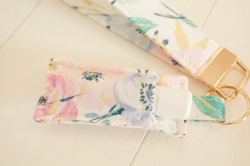 Gold Floral Chapstick Holder Key Chain Lip Balm Holder Key Chain for Women Fabric Chapstick Holder Chapstick Pouch Key Ring