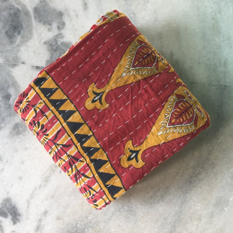 Homemade Vintage Kantha Indische Quilt Throw Bedspread Gudri Ralli India Artisan Twin Cotton Old Sari Reversible Boho Kantha Blanket