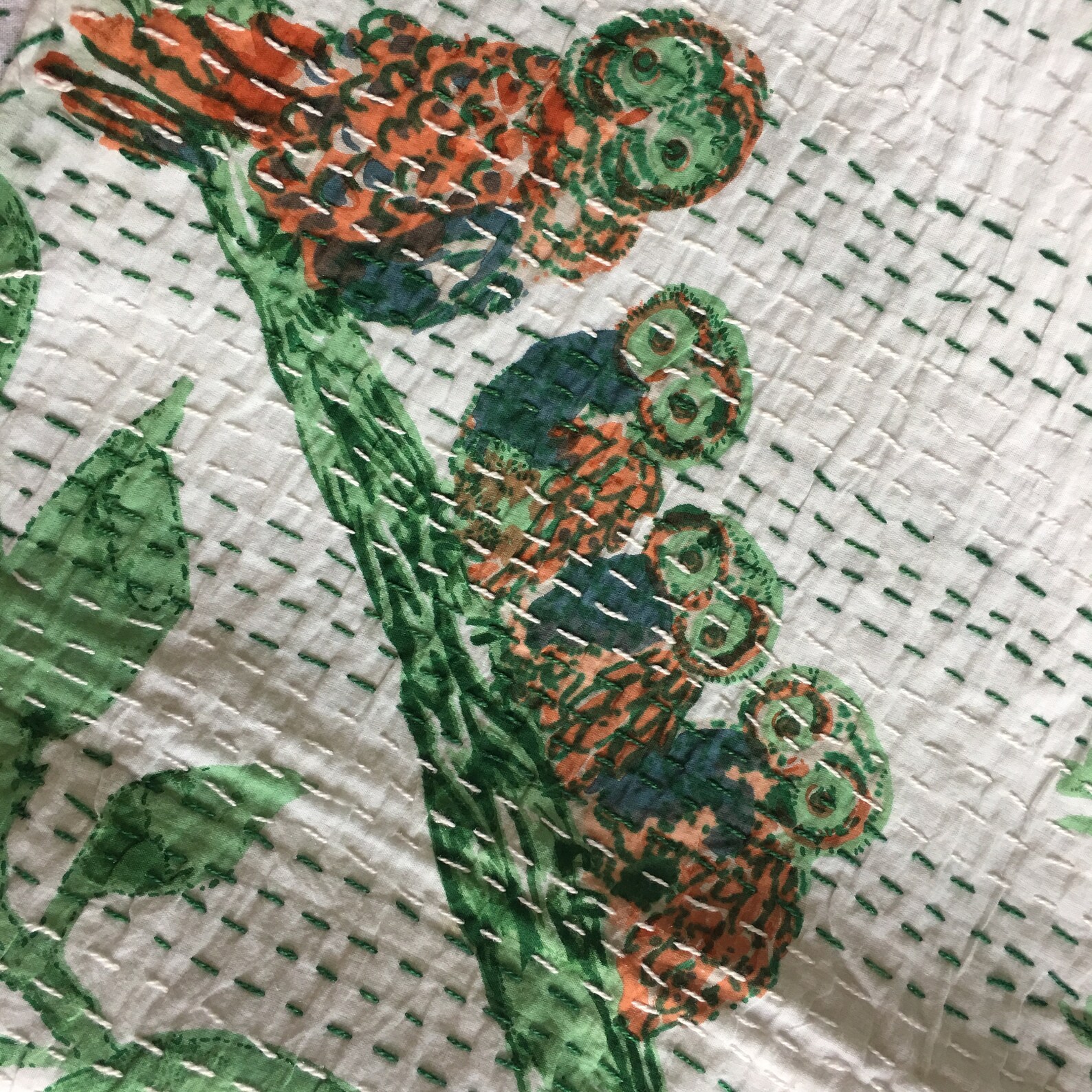 Indian Kantha Quilt Queen Owl Green Blanket Gudri Handmade Etsy
