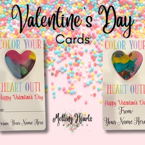 Personalized Kids' Valentine's Day Cards with Melted Crayon Heart in Assorted Treat Bags - Great for classroom! - FREE SHIPPING