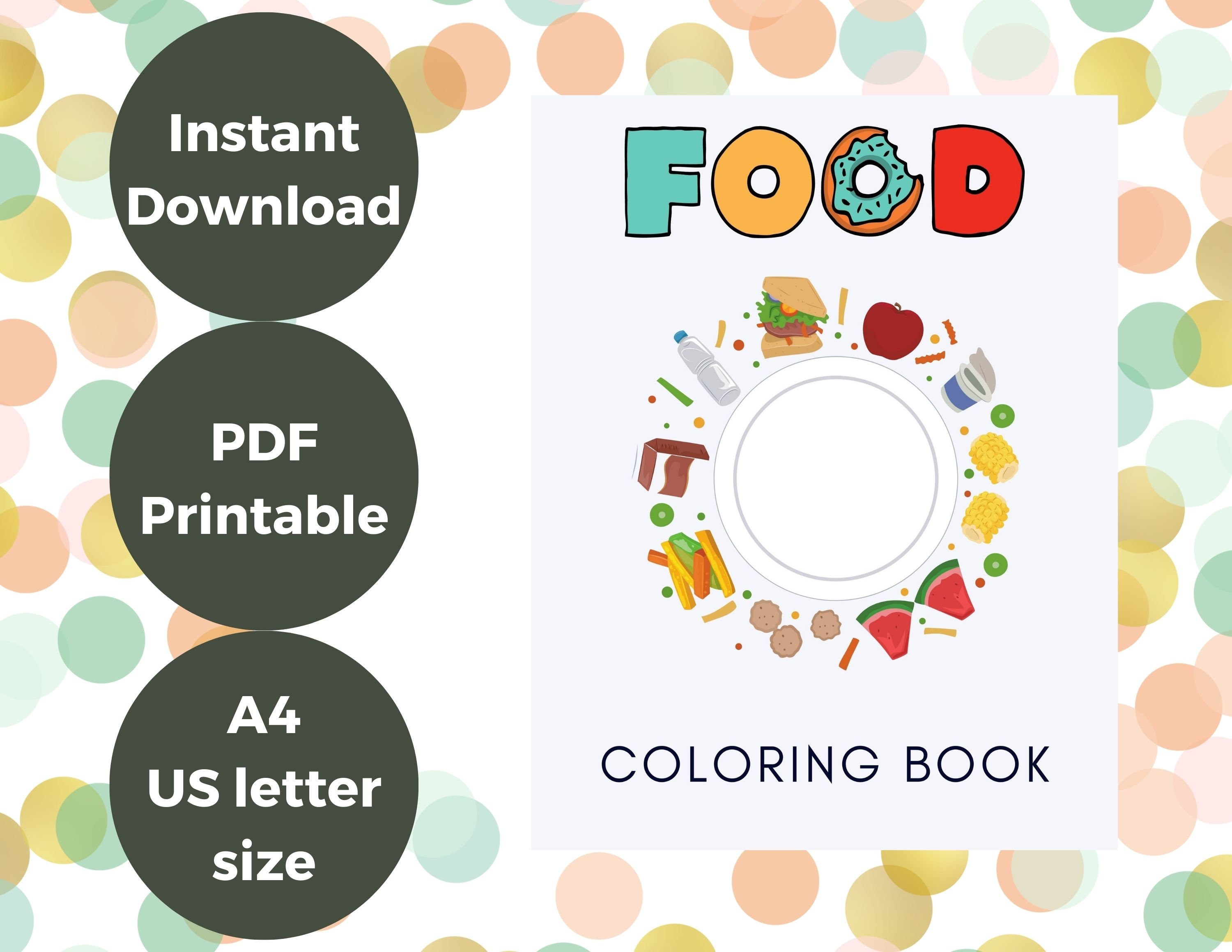 food coloring pages printable food coloring book for kids etsy