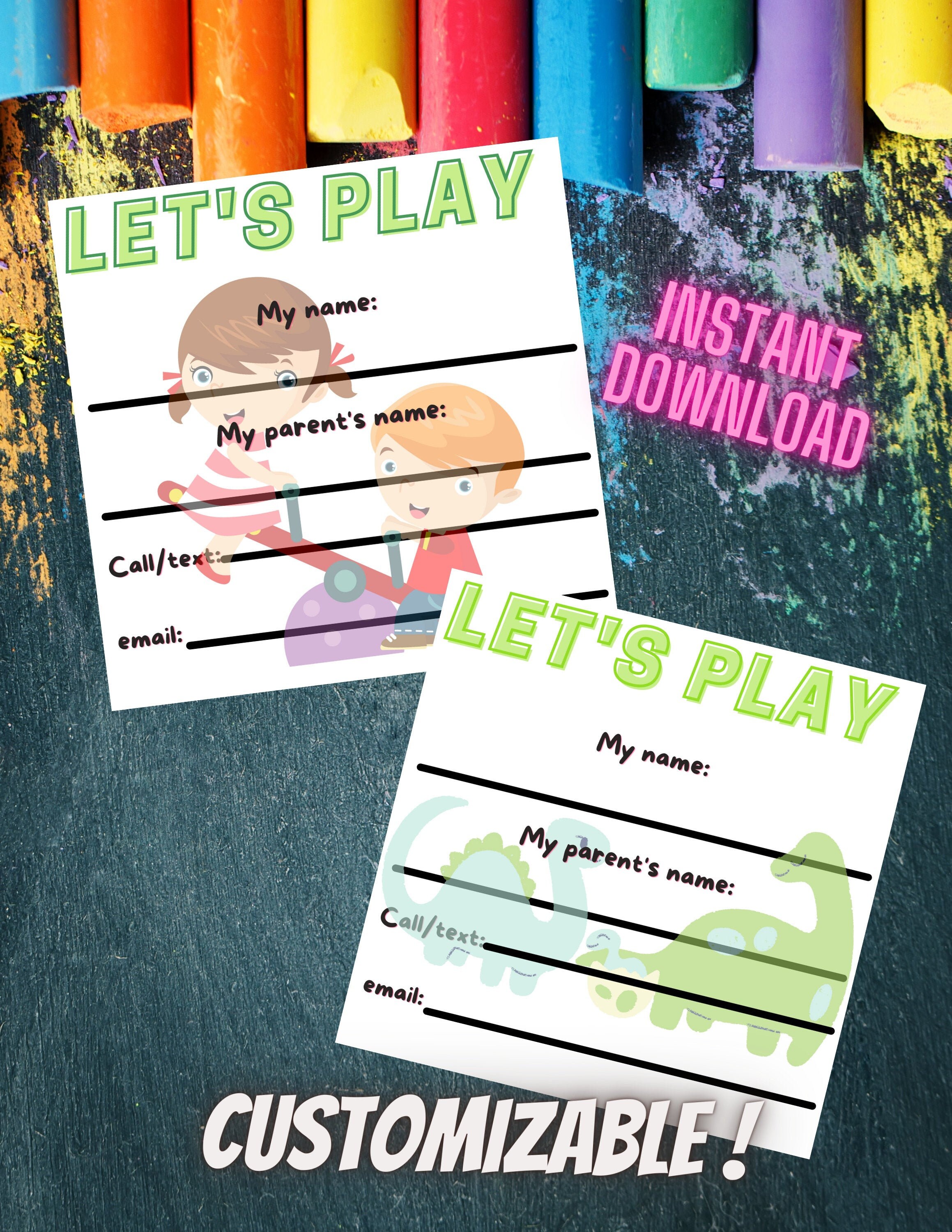 Printable Play Date Calling Cards Set of Two Dinosaur and Etsy UK