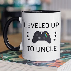 Leveled Up To Uncle Mug New Uncle Gift Uncle To Be Funny Uncle Pregnancy Announcement New Uncle Mug Uncle Announcement Reveal to Uncle Mug Black