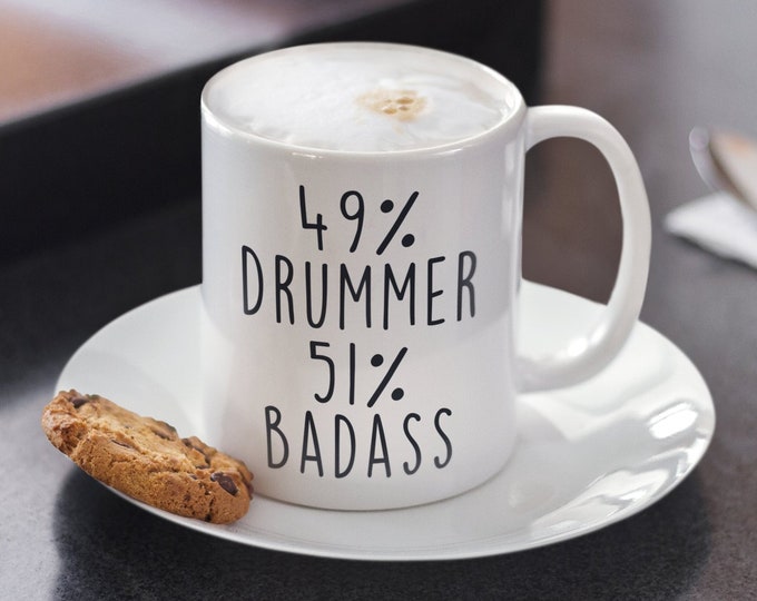 Funny Drummer Mug: 11oz Ceramic, Double-Sided Print