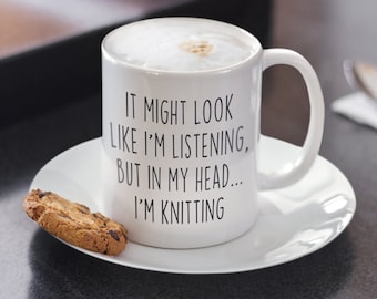 Funny Knitting Mug: In My Head I'm Knitting, Gift for Knitters