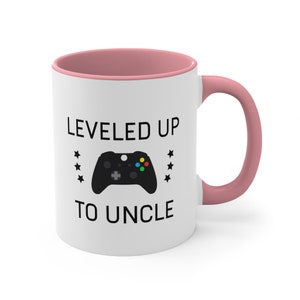 Leveled Up To Uncle Mug New Uncle Gift Uncle To Be Funny Uncle Pregnancy Announcement New Uncle Mug Uncle Announcement Reveal to Uncle Mug Pink