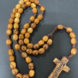 7mm Oval Catholic Olive Wood Beads and Wooden Cross