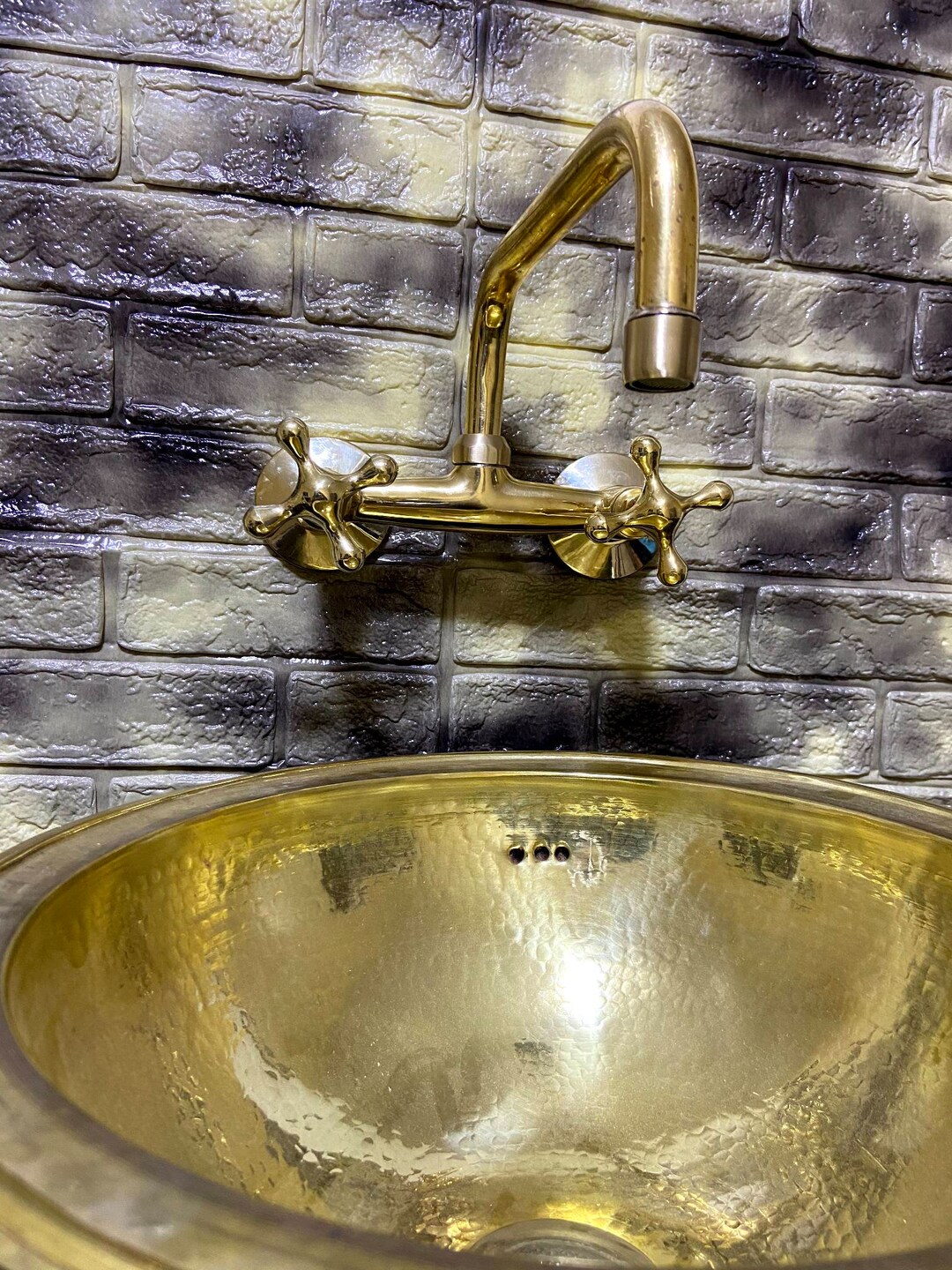 Wall Mounted Unlacquered Brass Faucet, Handmade Kitchen Faucet , Bridge ...