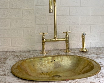 Faucet Antique Unlacquered Brass Bridge Kitchen  With Linear Legs And Handles style 8 Inch