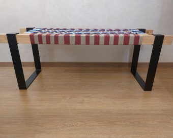 The woven wooden metal bench is a handmade piece that brings a Cozy and artistique touch to any entryway or living space