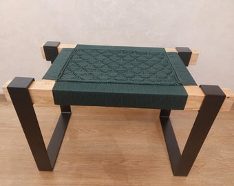 The woven wooden metal bench is a handmade piece that brings a Cozy and artistique touch to any entryway or living space