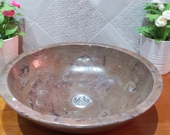 Marble Round Shaped Countertop Sink Circular Bathroom Vessel Washbasin Sink MS900