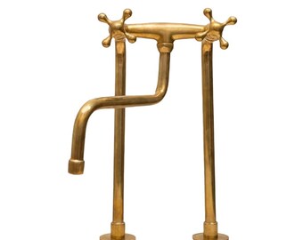 Unlacquered Brass Antique Kitchen Faucet with simple cross handles