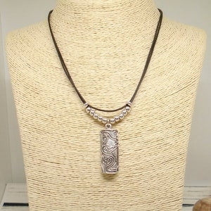Antique Silver Swirl Pendant: Beaded Leather Boho Necklace,