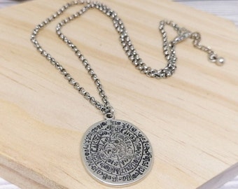 Silver Phaistos disc pendant necklace, ancient greek coin necklace,silver ethnic coin chain necklace,layering necklace bohemian jewelry gift