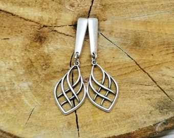 Pendientes de lágrima art déco de plata antigua, pendientes colgantes de filigrana de barra larga, pendientes minimalistas, joyería art déco regalo para ella