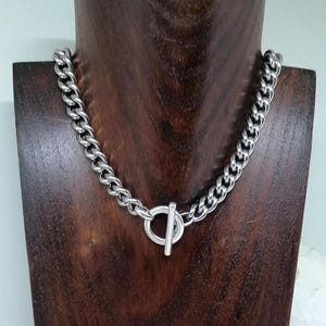 Statement T Bar Chain Necklace, Silver Toggle Bar Chunky Chain Necklace, Stainless Steel choker Layering Necklace  Gift For Her
