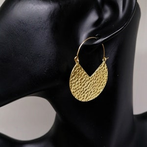 Gold Brass Hammered Earrings: Gold Half Hoops, Minimalist Jewelry