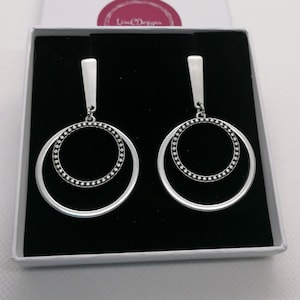 Minimalist Long Bar Circle Earrings: Antique Silver Plated Jewelry