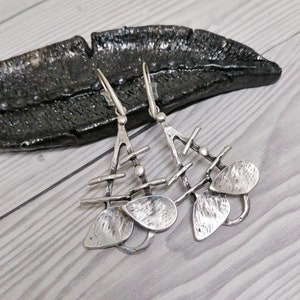 Pendientes largos de lágrima de declaración de plata antigua, pendientes colgantes abstractos, pendientes boho de plata regalo de joyería boho para ella imagen 3