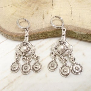 Antique silver boho chandelier earrings, silver tribal dangle earrings, long ethnic earrings bohemian hippie jewelry gift for her zdjęcie 3