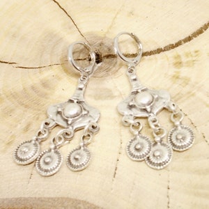 Antique silver boho chandelier earrings, silver tribal dangle earrings, long ethnic earrings bohemian hippie jewelry gift for her image 4