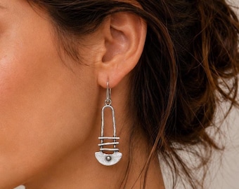 Antique Silver Tribal Boho Earrings, Lightweight Ethnic Statement Dangles, Bohemian Jewelry Gift