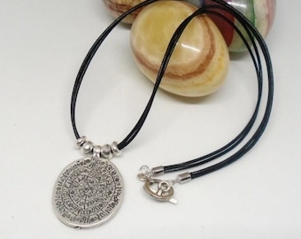 Silver Phaistos Coin Necklace: Ancient Greek Pendant on leather Cord, Boho Jewelry Gift