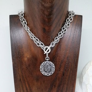 Collier avec pièce d'argent, pendentif médaillon français, chaîne épaisse, bijou cadeau
