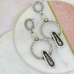 Antique Silver Statement Earrings: Long Abstract Boho Drop Earrings