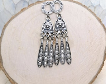 Pendientes largos de araña de plata antigua, pendientes de declaración étnica de plata, pendientes boho largos, pendientes tribales regalo de joyería boho hippie