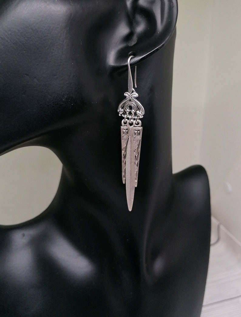 Pendientes largos de araña boho de plata antigua, pendientes de declaración tribal de plata, pendientes étnicos boho hippie regalo de joyería para ella imagen 6