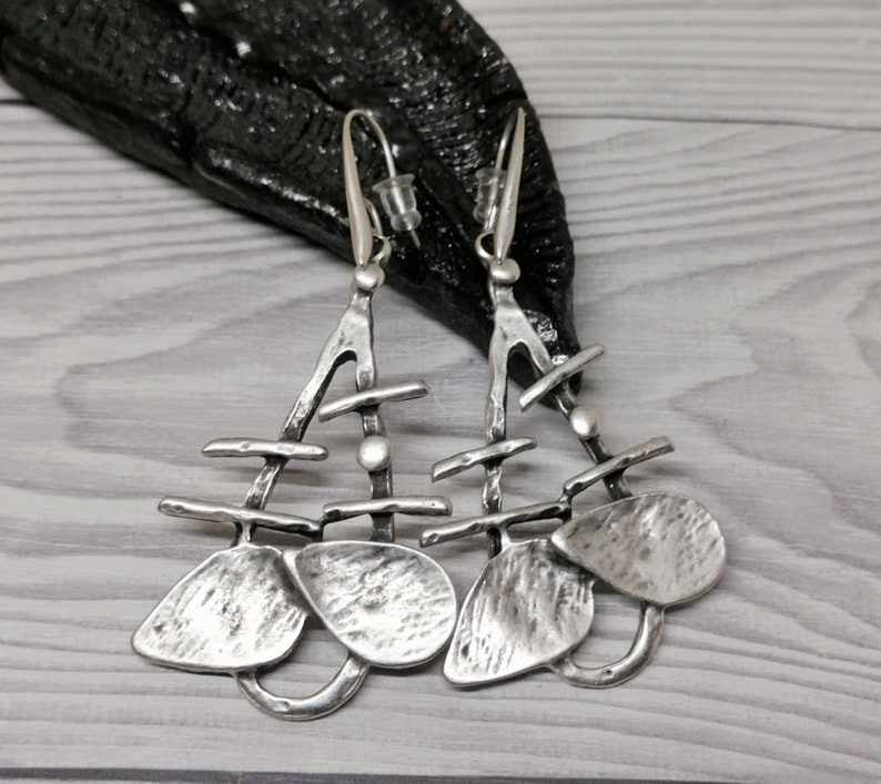 Pendientes largos de lágrima de declaración de plata antigua, pendientes colgantes abstractos, pendientes boho de plata regalo de joyería boho para ella imagen 5