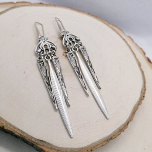 Pendientes largos de araña boho de plata antigua, pendientes de declaración tribal de plata, pendientes étnicos boho hippie regalo de joyería para ella imagen 10