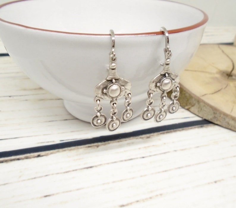 Antique silver boho chandelier earrings, silver tribal dangle earrings, long ethnic earrings bohemian hippie jewelry gift for her zdjęcie 10