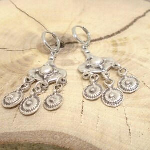 Antique silver boho chandelier earrings, silver tribal dangle earrings, long ethnic earrings bohemian hippie jewelry gift for her zdjęcie 6