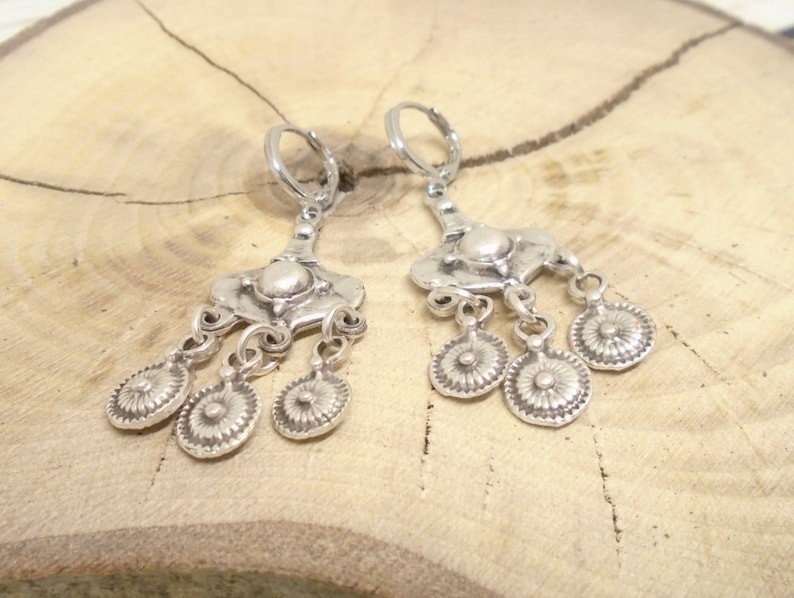 Antique silver boho chandelier earrings, silver tribal dangle earrings, long ethnic earrings bohemian hippie jewelry gift for her image 6