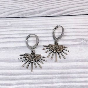 Silver Sunburst Hoops: Dainty Sun Earrings, Celestial Jewelry