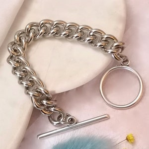 Statement Stainless Steel Curb Chain Bracelet: Chunky Toggle Clasp