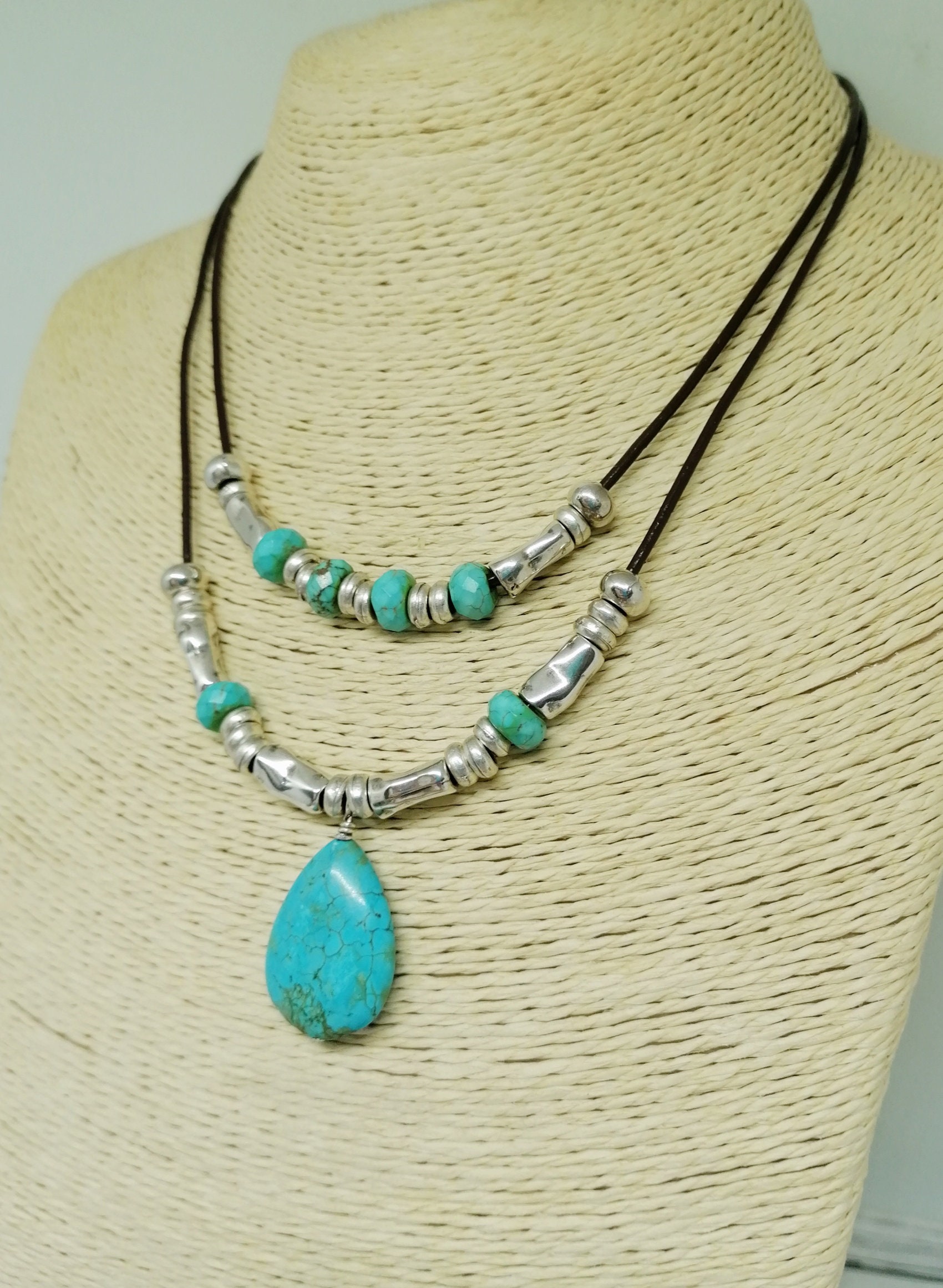 Handmade Boho Silver and Turquoise Necklacegemstone Beaded - Etsy UK