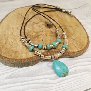 Handmade Boho Silver and Turquoise Necklacegemstone Beaded - Etsy