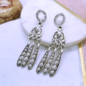 Antique Silver Chandelier Earrings: Boho Tribal Statement Jewelry