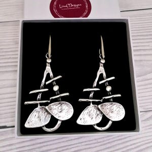 Boucles d'oreilles longues bohèmes en argent antique, pendentifs abstraits, cadeau artisanal