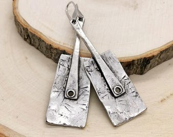 Long antique silver abstract earrings, statement boho dangles, Lightweight Ethnic bohemian jewelry gift