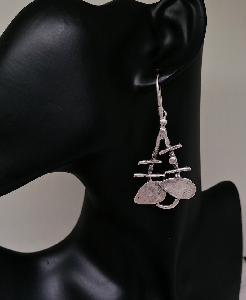 Pendientes largos de lágrima de declaración de plata antigua, pendientes colgantes abstractos, pendientes boho de plata regalo de joyería boho para ella imagen 6