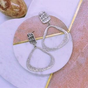 Antique Silver Statement Earrings: Large Boho Patterned Hoops