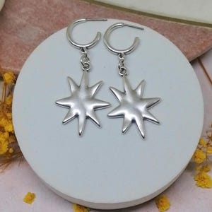 Antique Silver Star Earrings, Statement Starburst Hoop Earrings: Celestial Jewelry