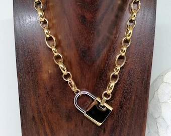Chunky Gold Padlock Chain Necklace: Edgy Statement Jewelry, Gift For her