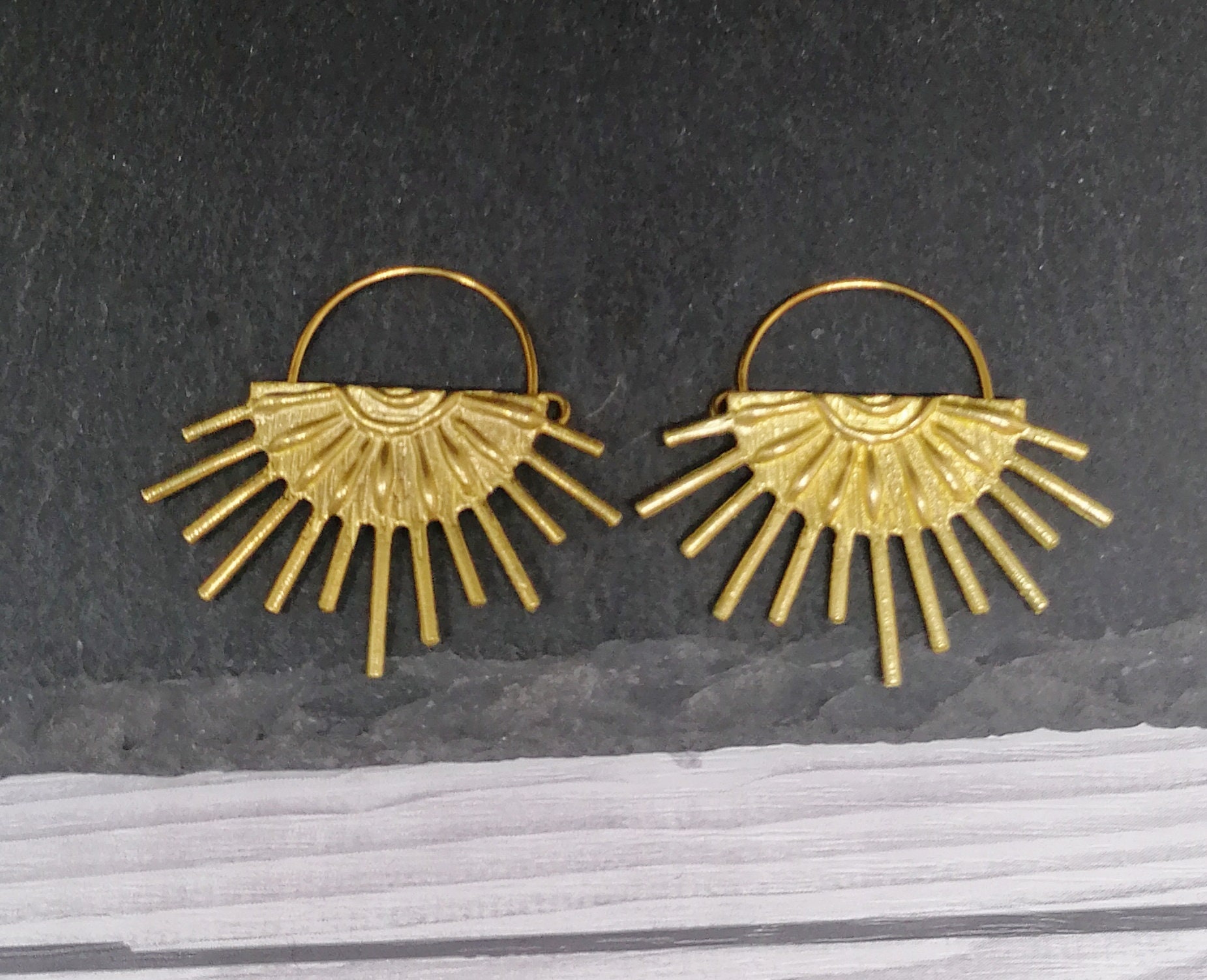 Gold Brass Sun Hoop Earrings Gold Spike Dangle Earrings - Etsy UK