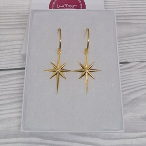Gold North Star Earrings,Long starburst hoop earrings, Gold celestial earrings,minimalist earrings,statement earrings celestial jewelry gift